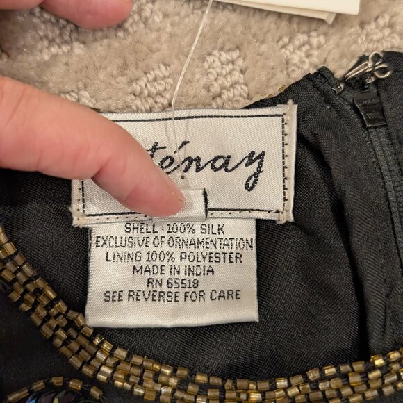 Silk Floral Beaded Sequined Blouse Black Gold - Women's sz S - Picture 9 of 11